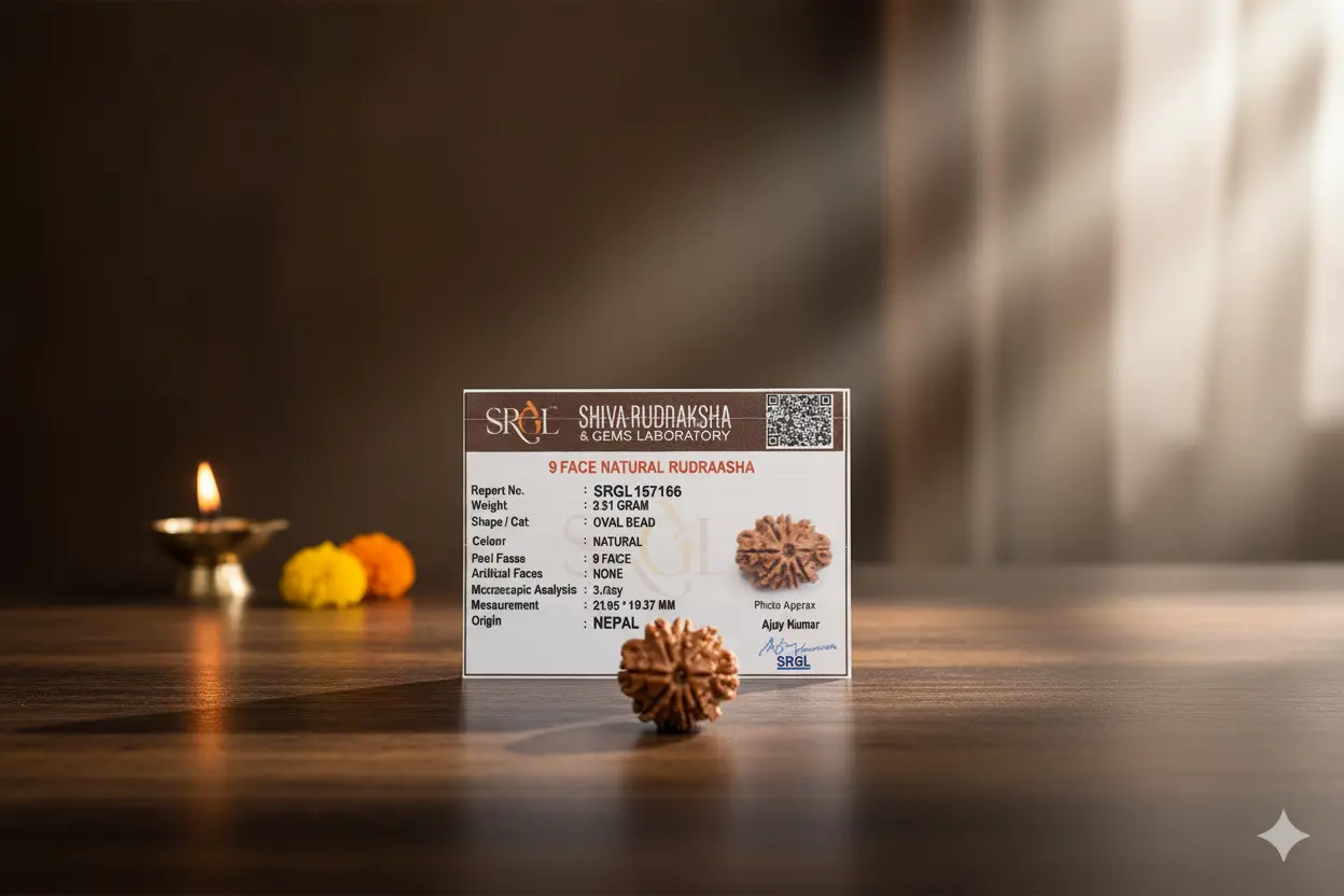 Original 9 Mukhi Rudraksha – Natural Bead | Certified & Energized for Power, Protection & Shakti